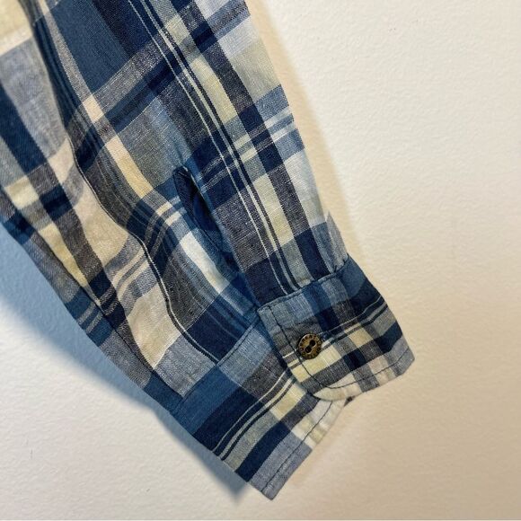 Current Elliott Womens Size Small Blue Plaid Perfect Linen Slim Button Up Shirt - Picture 5 of 12